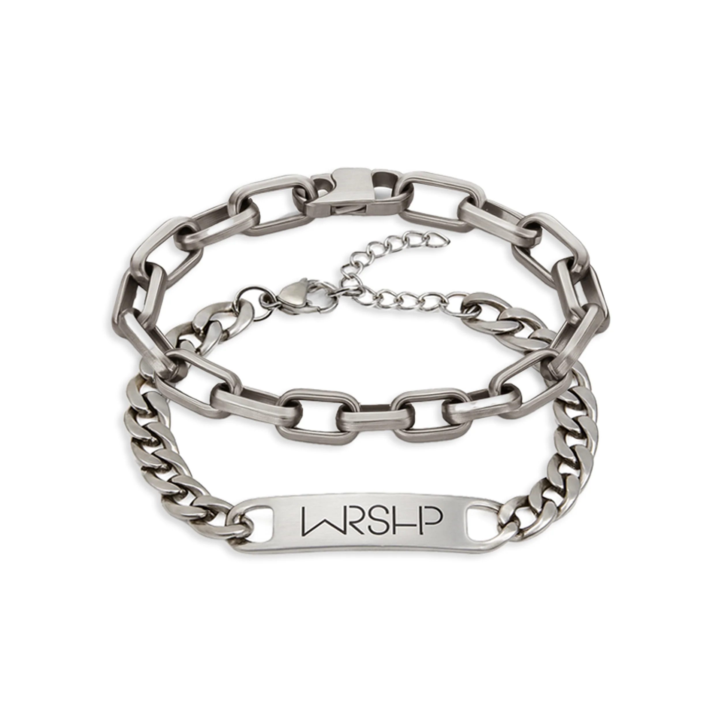 Brushed Silver WRSHP Bracelet Set