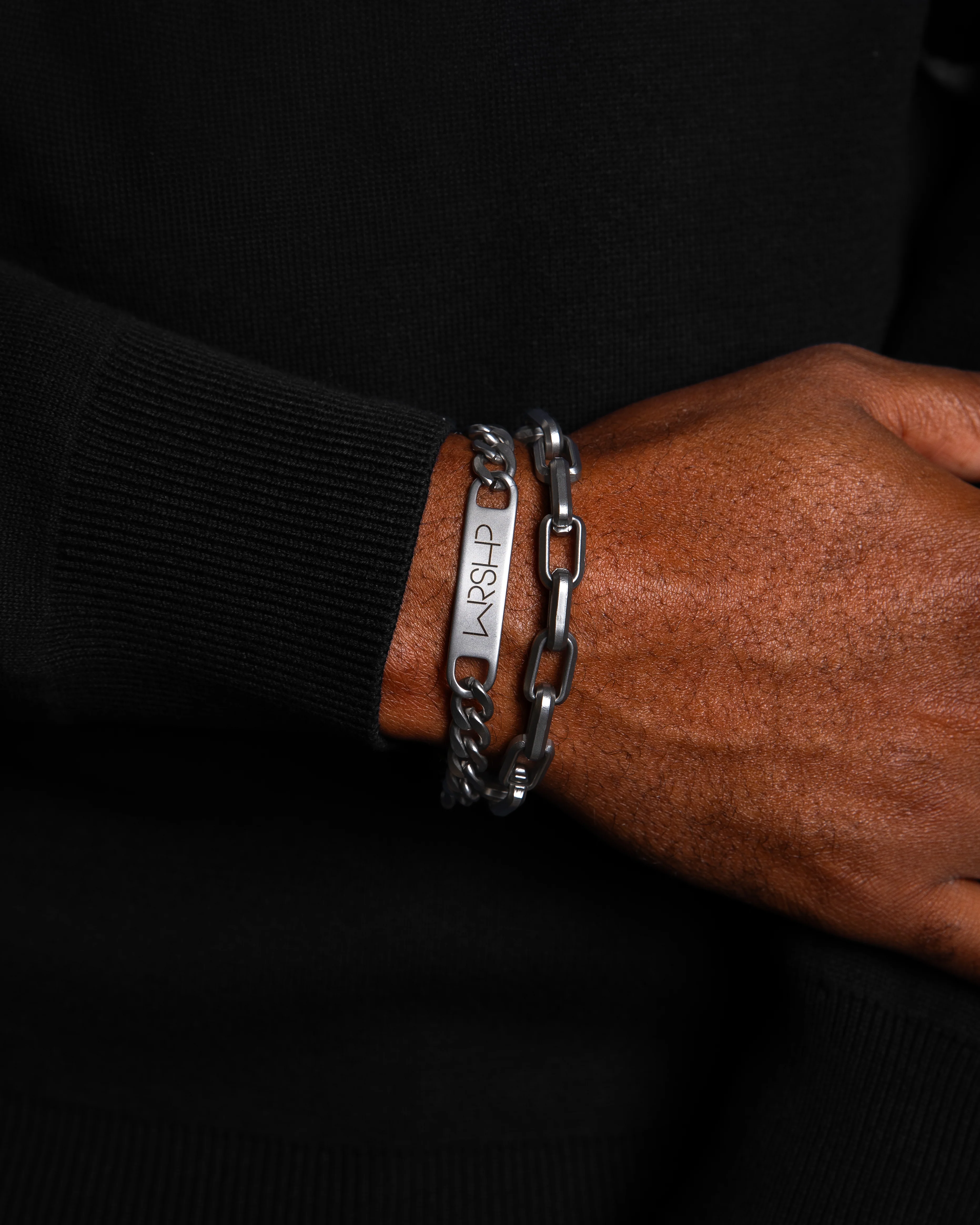 Brushed Silver WRSHP Bracelet Set - Image 2