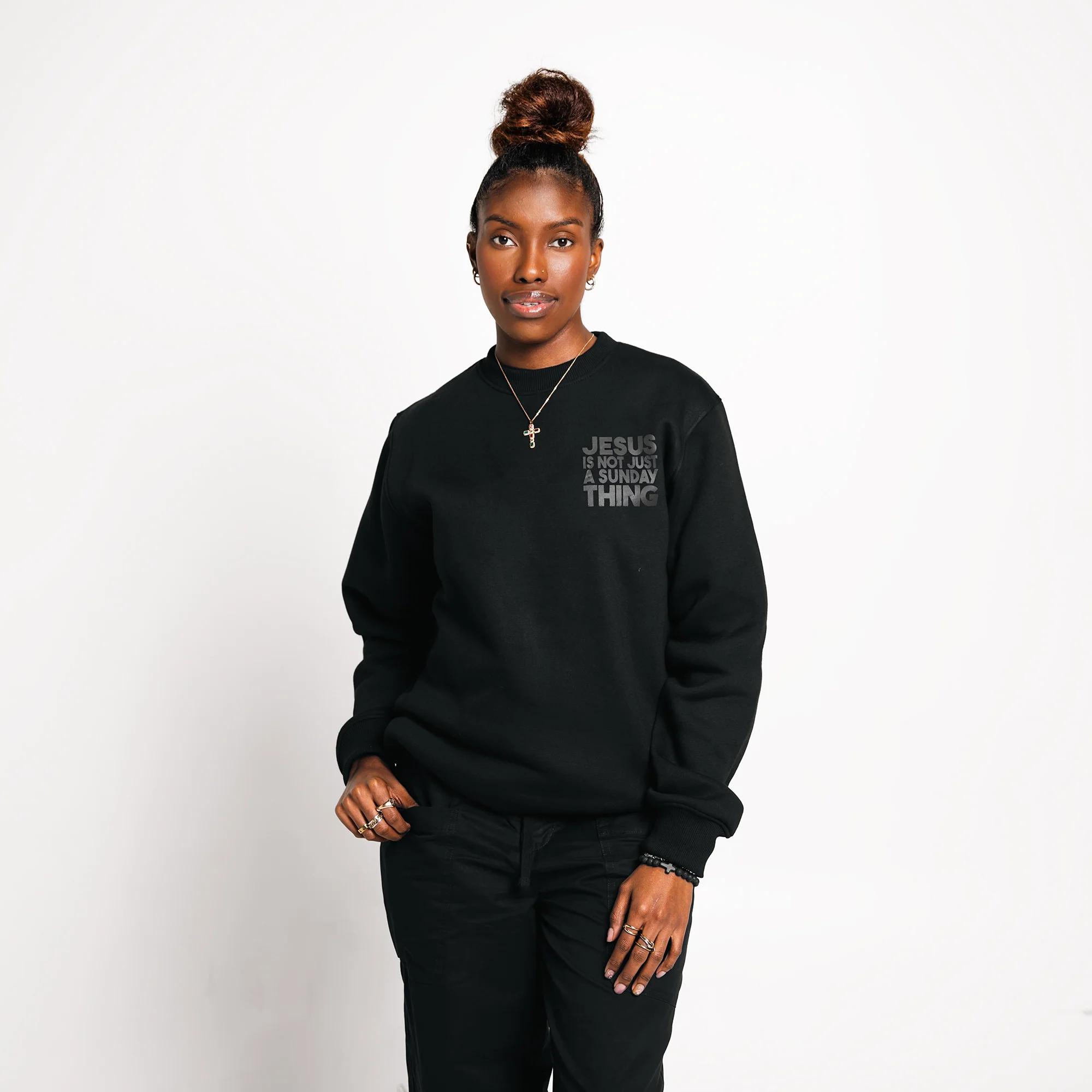 Jesus Is Not Just A Sunday Thing Crew-Black - Image 3