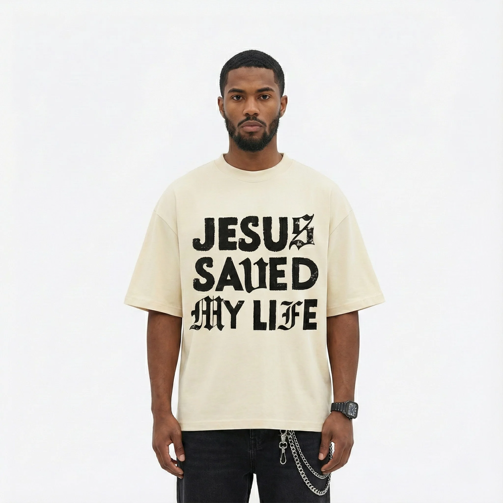 Jesus Saved My Life Tee- Cream - Image 2