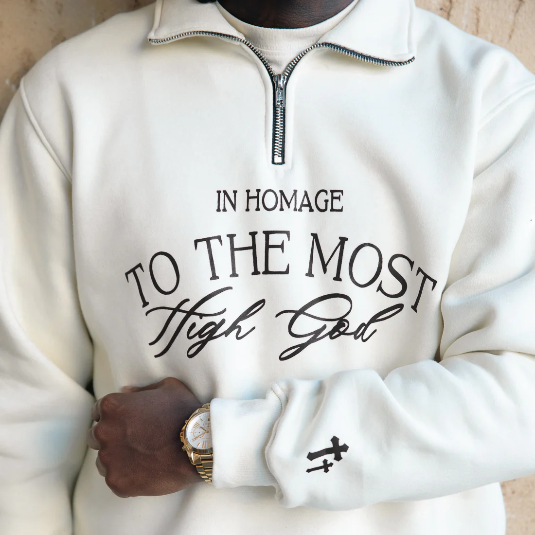 Most High Quarter Zip-Cream & Black - Image 2