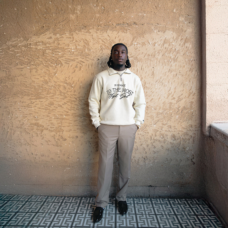 Most High Quarter Zip-Cream & Black - Image 3