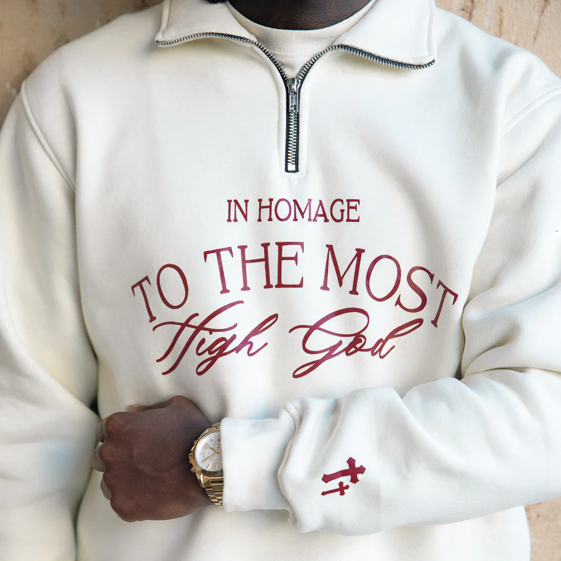 Most High Quarter Zip-Cream & Red - Image 2