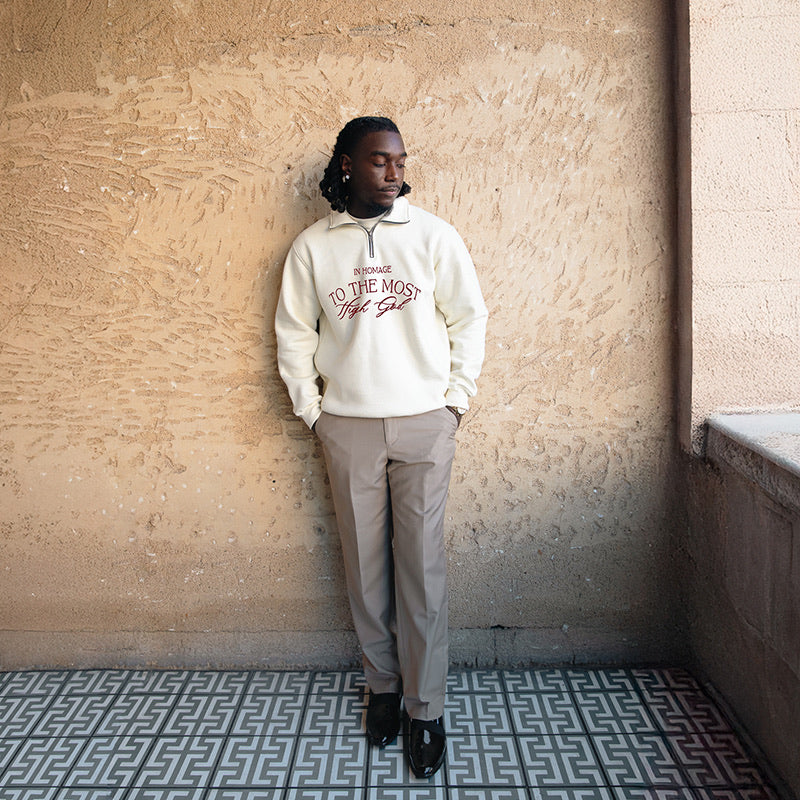 Most High Quarter Zip-Cream & Red - Image 3