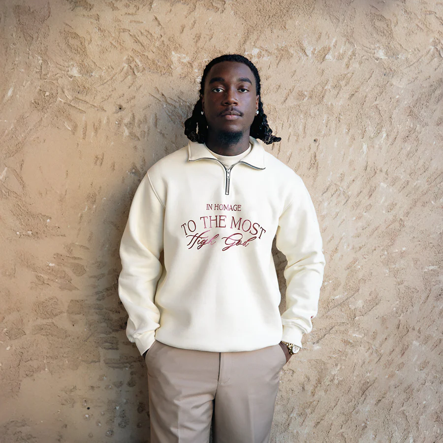 Most High Quarter Zip-Cream & Red - Image 4
