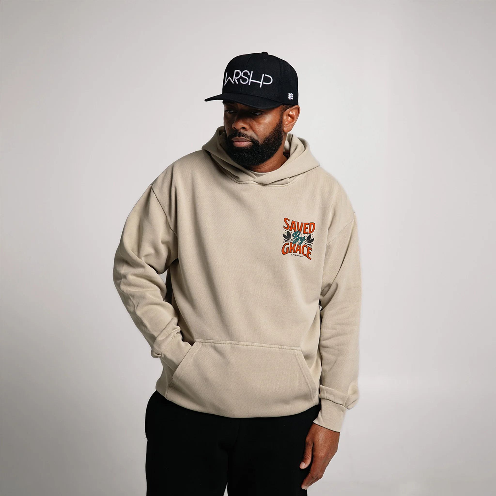 Saved By Grace Oversized Hoodie - Sand - Image 3