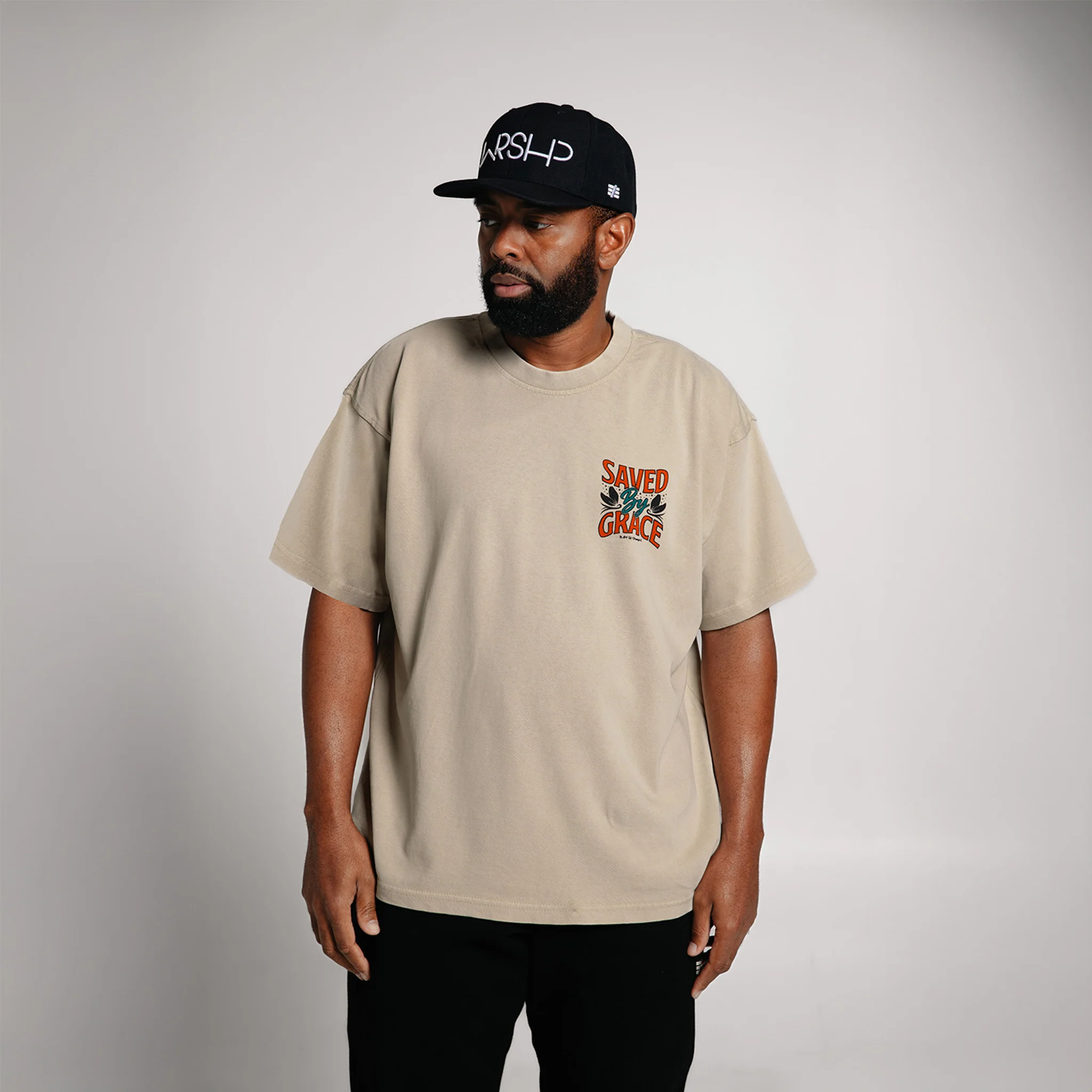 Saved By Grace Oversized Tee - Sand - Image 3