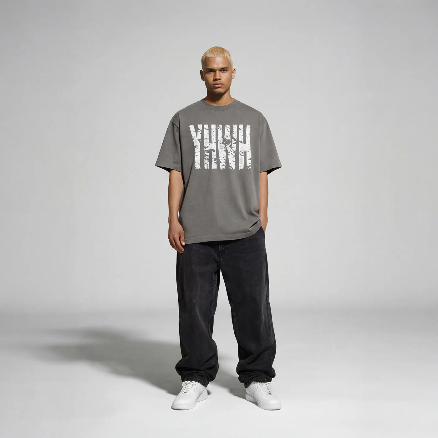YHWH Distress Box Tee- Cement - Image 2