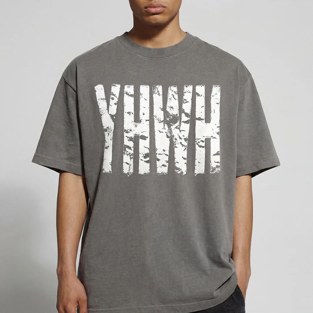 YHWH Distress Box Tee- Cement - Image 3